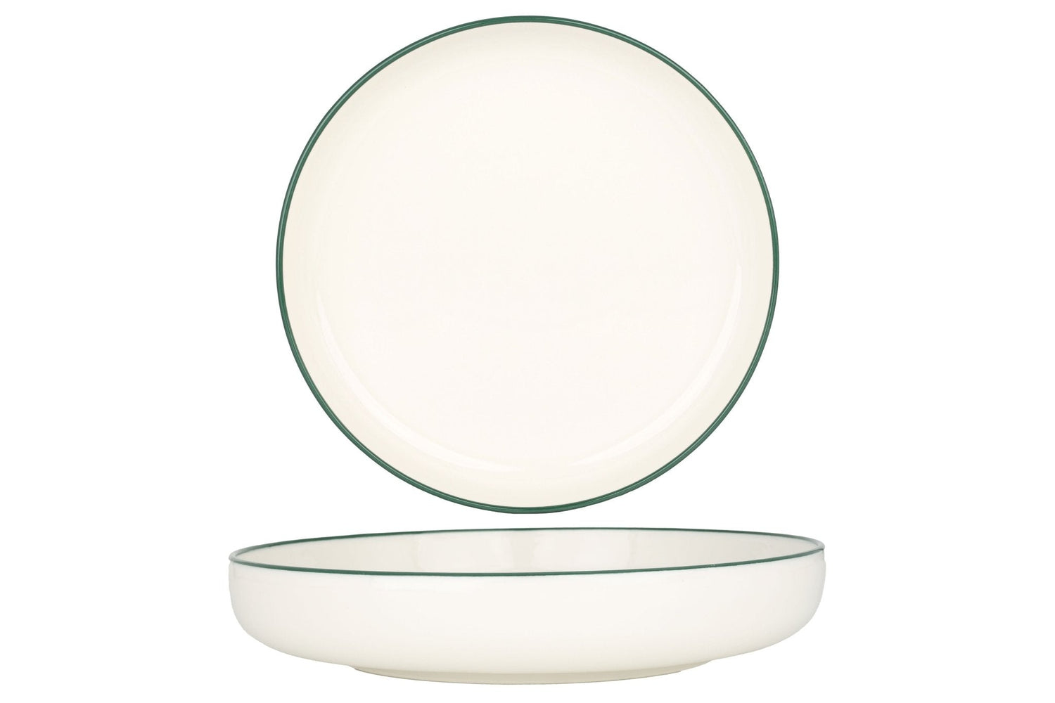 Rinart Diep bord - Green Edge - Porselein - 22 cm (800cc) - set van 6