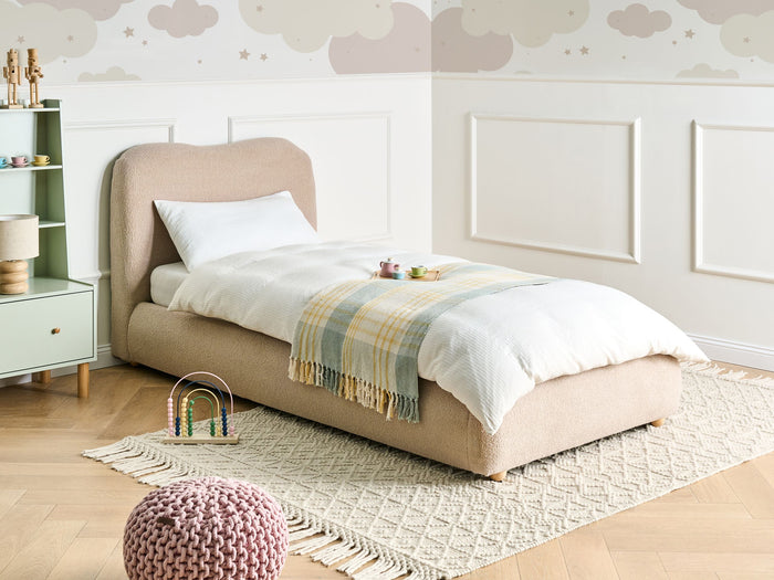 Beliani-BLAGNAC-Bed met opbergruimte-Beige-90 x 200 cm-Bouclé