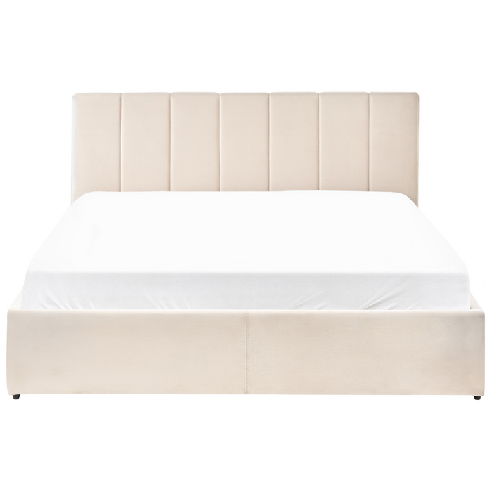 Beliani-DREUX-Bed met opbergruimte-Lichtbeige-160 x 200 cm-Fluweel