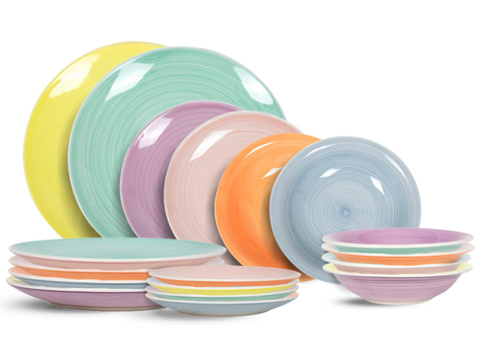 Cookinglife Serviesset Pastel Harmony 18-delig | 6 personen - 6 dinerborden, 6 ontbijtborden en 6 kommen