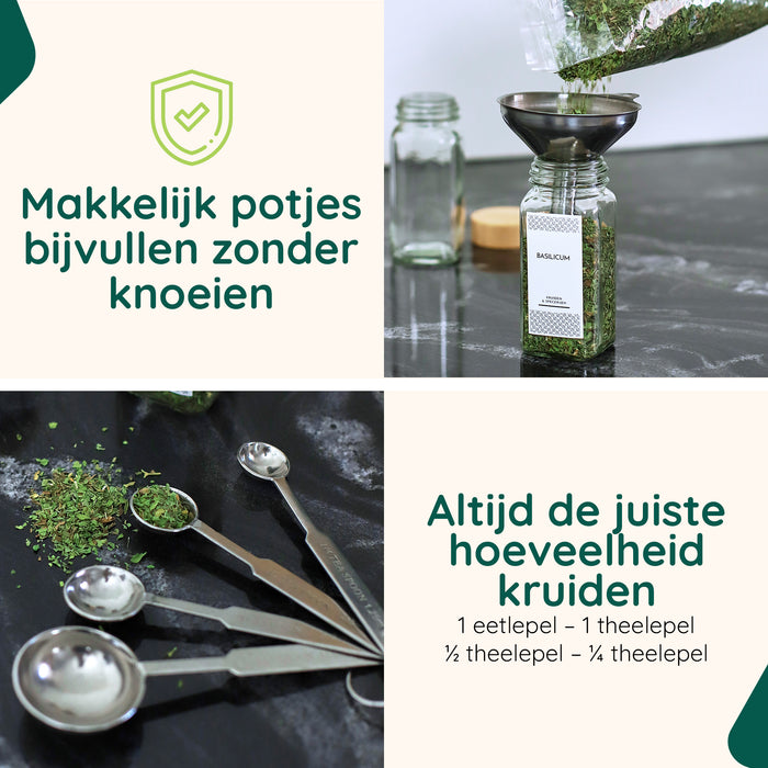 XIVADA Glazen kruidenpotjes vierkant - Stickers - Bamboe - 24 stuks