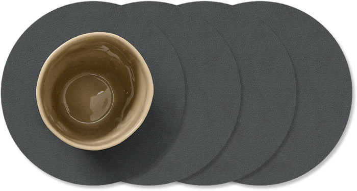 LIND DNA Onderzetters Nupo - Leer - Anthracite - ø 10 cm - 4 Stuks