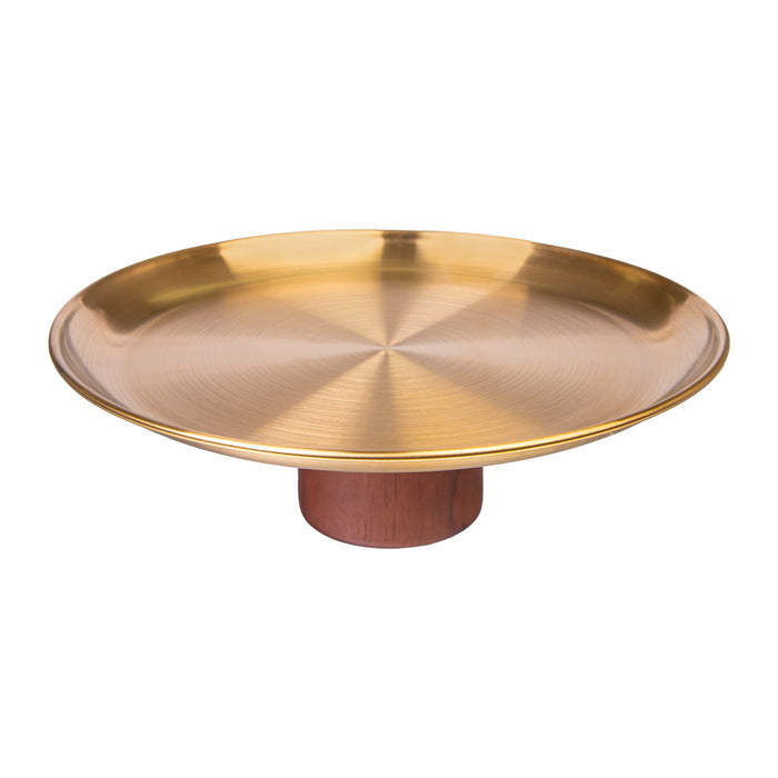 QUVIO Schaal op voet - Etagère - Metaal - Hout - 22x8 cm - Goud