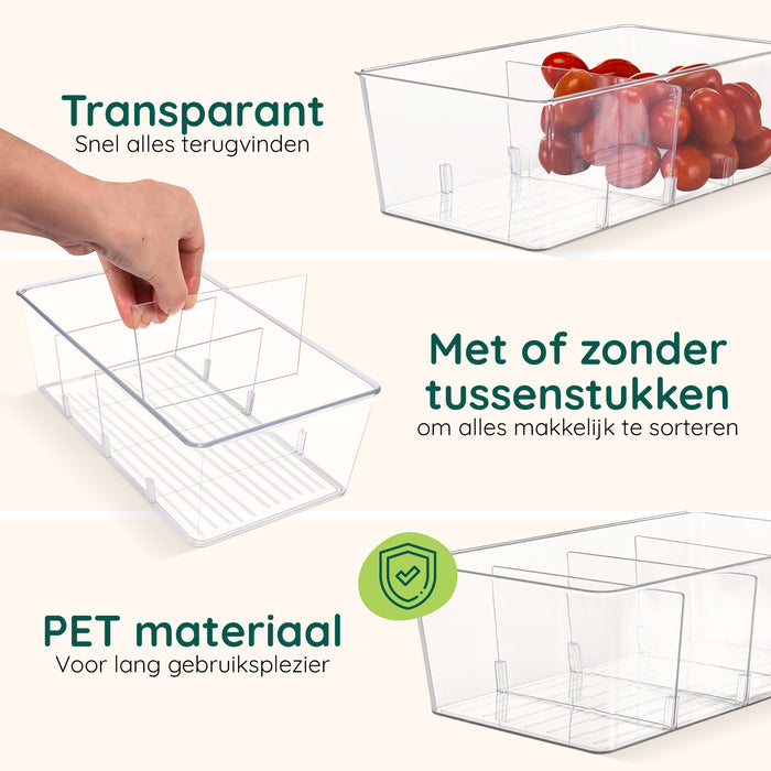 XIVADA Koelkast Organizer Caro - Met dividers - PET - Set van 4