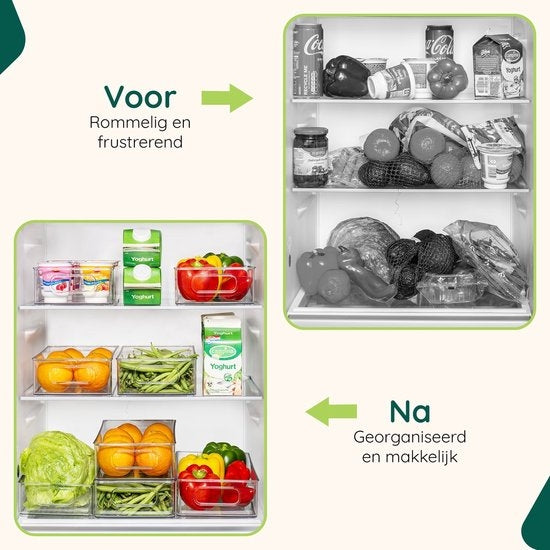 XIVADA Koelkast Organizer Caro - Met dividers - PET - Set van 4