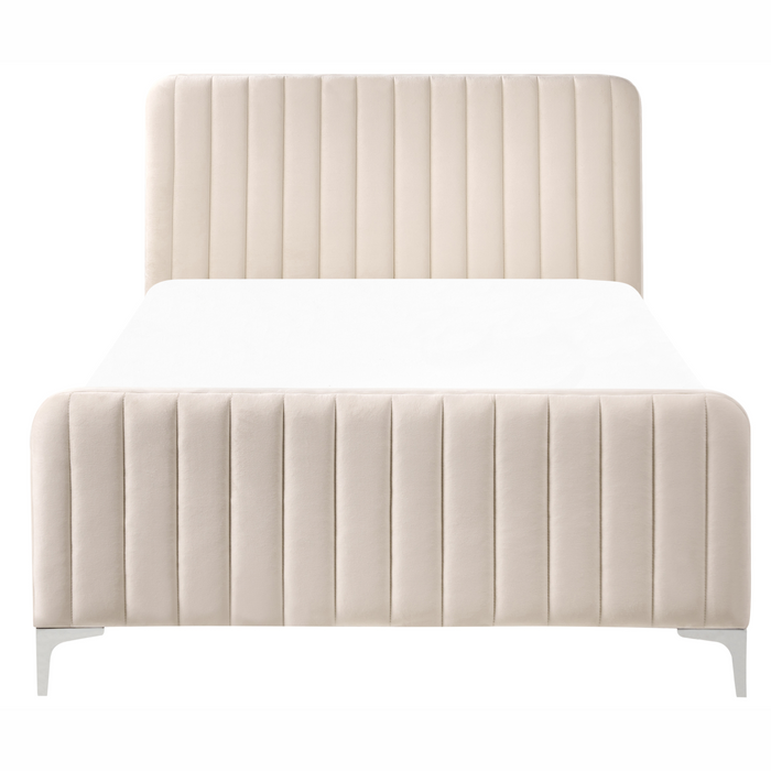 Beliani - LUNAN - Tweepersoonsbed - Beige - 120 x 200 cm - Fluweel