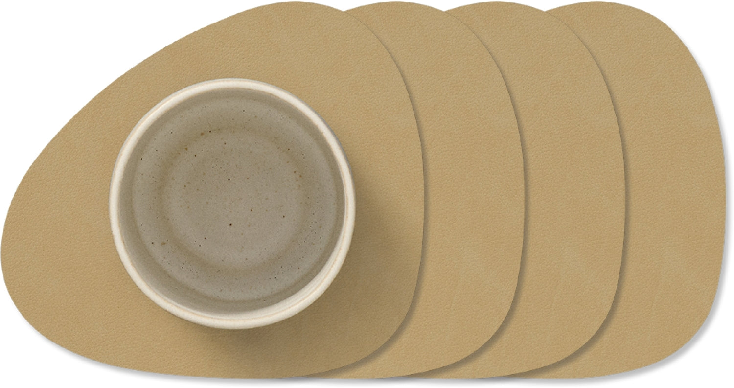 LIND DNA Onderzetters Nupo - Leer - Khaki - 13 x 11 cm - 4 Stuks