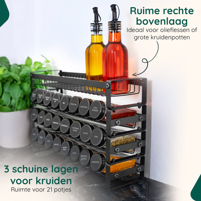 XIVADA Kruidenrek Oliv - Staand - Staal - 24 potjes - 4 Laags - Zwart