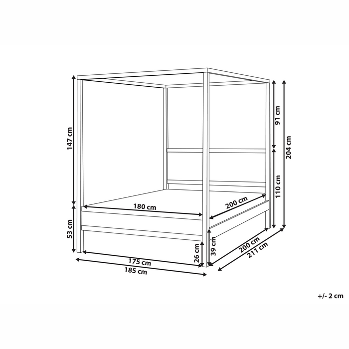 Beliani-HAUTERIVES-Hemelbed-Lichtbruin-180 x 200 cm-Rubberhout