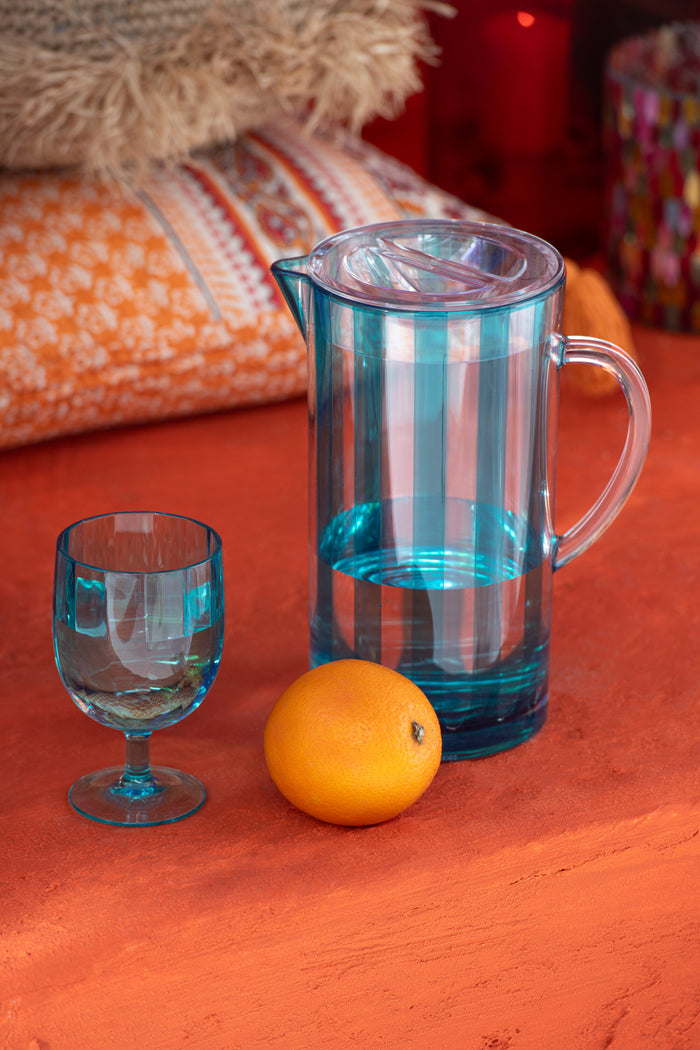 J-Line wijnglas - plastic - blauw - 6 stuks