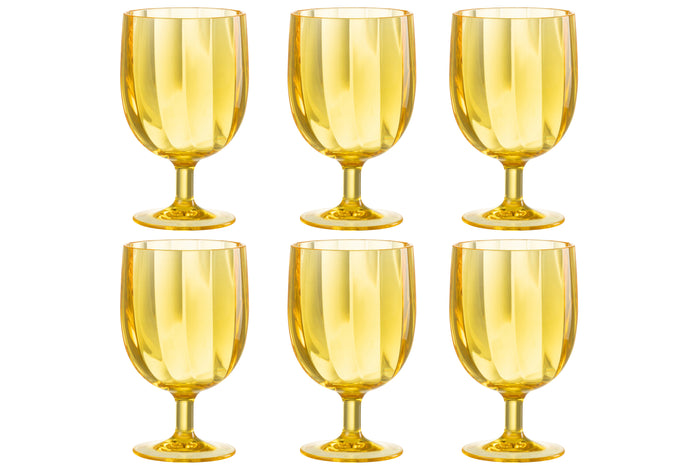 J-line wijnglas - plastic - geel - 6 stuks