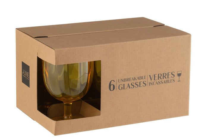 J-line wijnglas - plastic - geel - 6 stuks