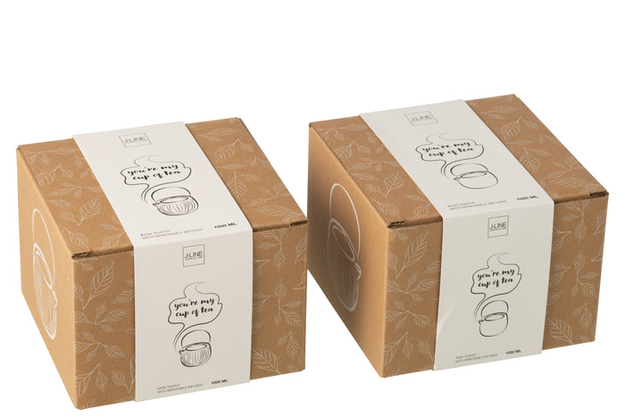 J-Line theepot - metaal - wit - 2 stuks