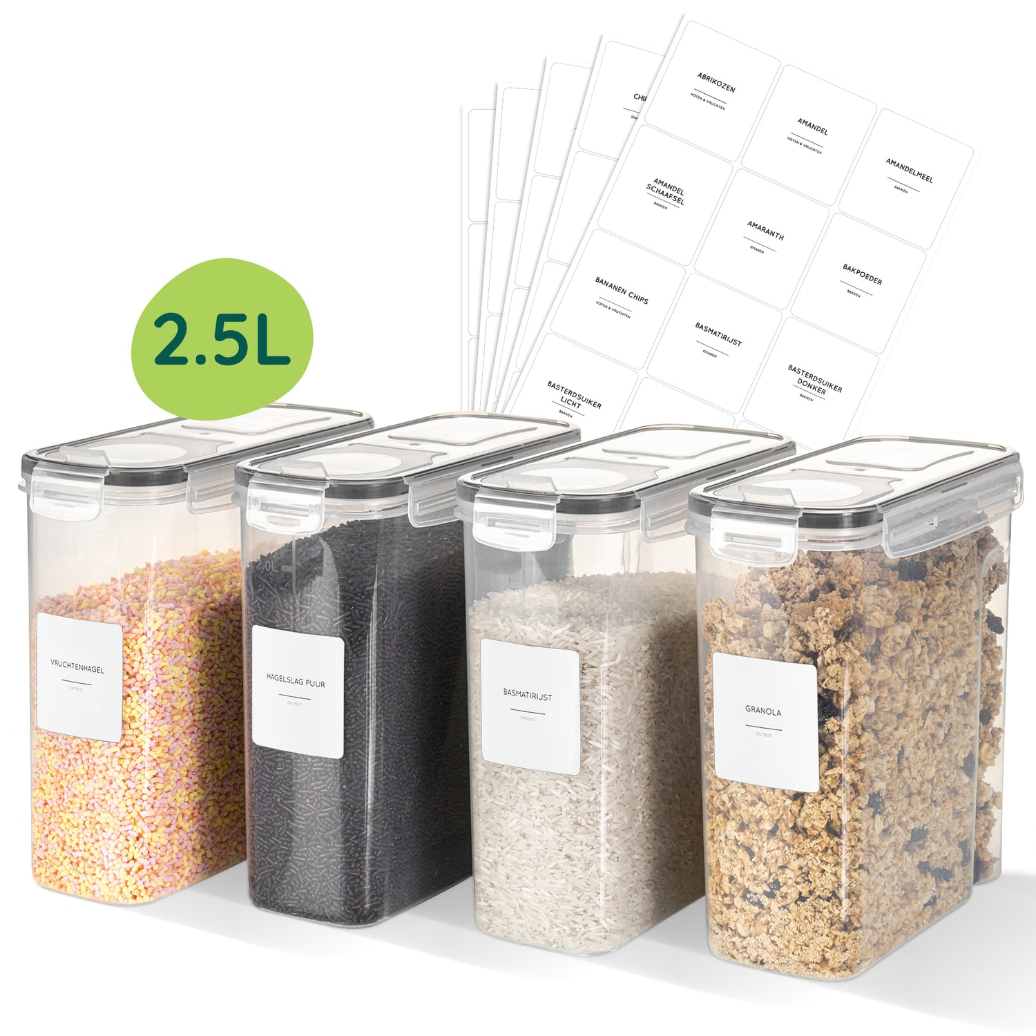 XIVADA Voorraadpot Ella - 2,5L - 192 stickers - Transparant - 4 stuks