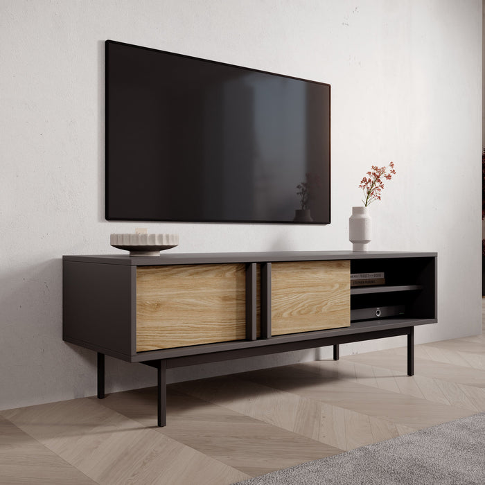 Meubella - Antigo - TV-Meubel - Eiken|Antraciet - 123 cm