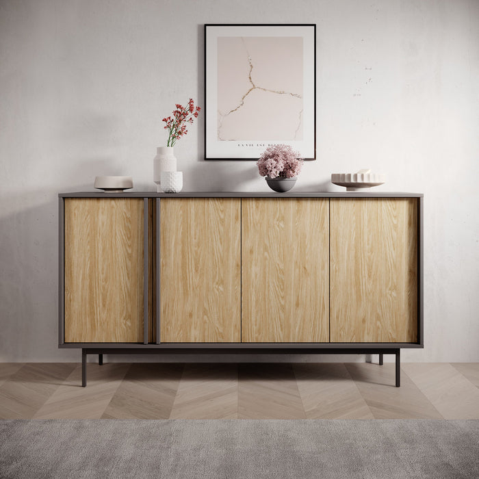 Meubella - Antigo - Dressoir - Eiken|Antraciet - 163x43x87 cm
