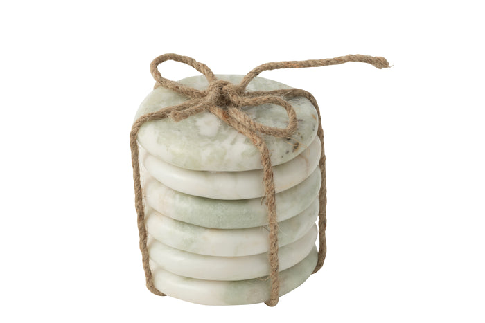 J-Line onderzetter Marmer - steen - wit|groen - set van 6