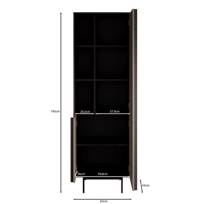 Meubella - Antigo - Boekenkast - Beige|Antraciet - 63x43x195 cm