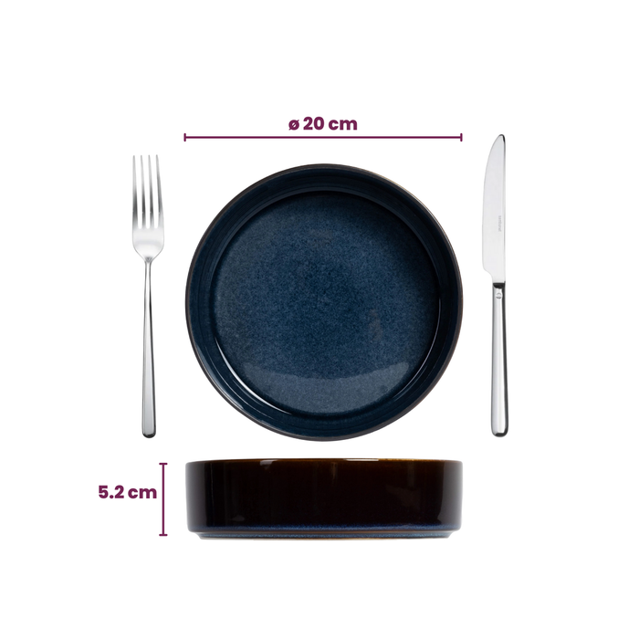 Cosy & Trendy Diepe Borden | Pastaborden - Quintana Blue ø 20 cm | H 5.2 cm - 4 Stuks