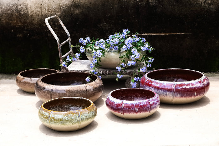 PTMD Azad Pink Ceramic Bowl Pot Low Round Set Of 2