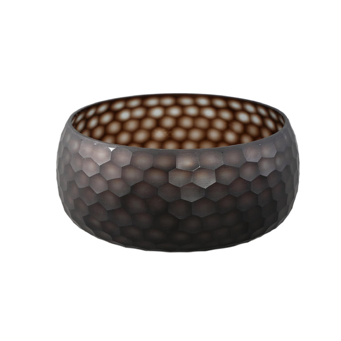 PTMD Eboney Brown Bowl Shaped Glass Vase Circle Pattern