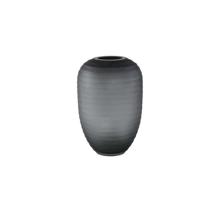 PTMD Nadah Grey Round Ribbed Glass Vase High S