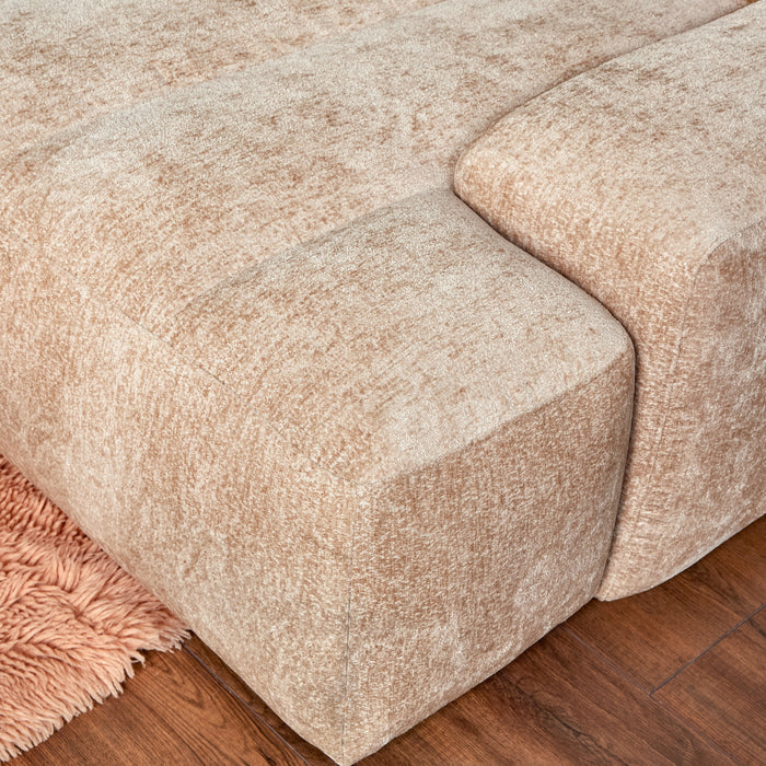 by fonQ Plume 3-zits Hoekbank met Chaise Longue Rechts - Chenille - Beige