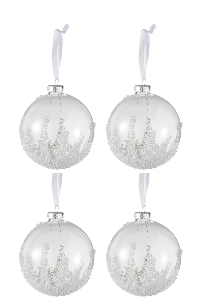 J-Line Kerstballen Suiker Transparant Wit Set van 4