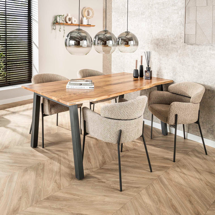 Giga Meubel - Eetkamerstoel Wit Bouclé - Ronde Rug - Set van 2