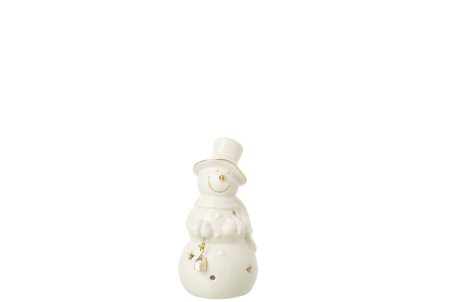 J-Line figuur Sneeuwman - porselein - ecru - small - LED lic