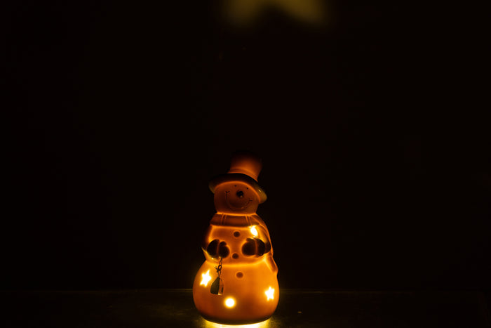 J-Line figuur Sneeuwman - porselein - ecru - small - LED lic