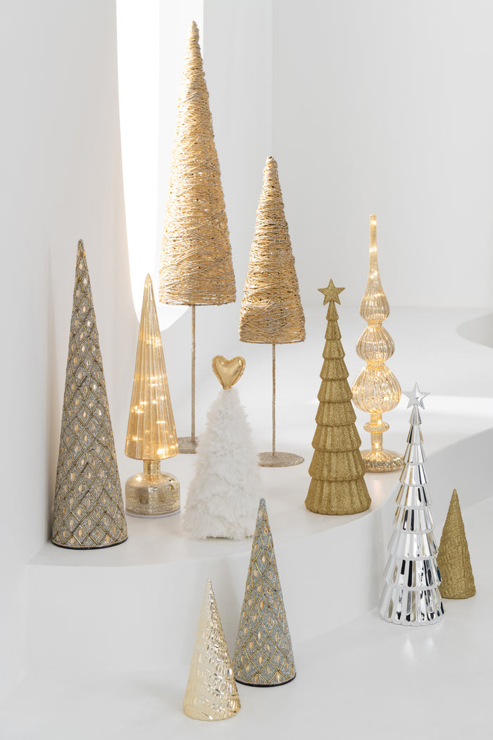 J-Line decoratie Kegel - ijzer|kralen - wit|goudkleurig - se