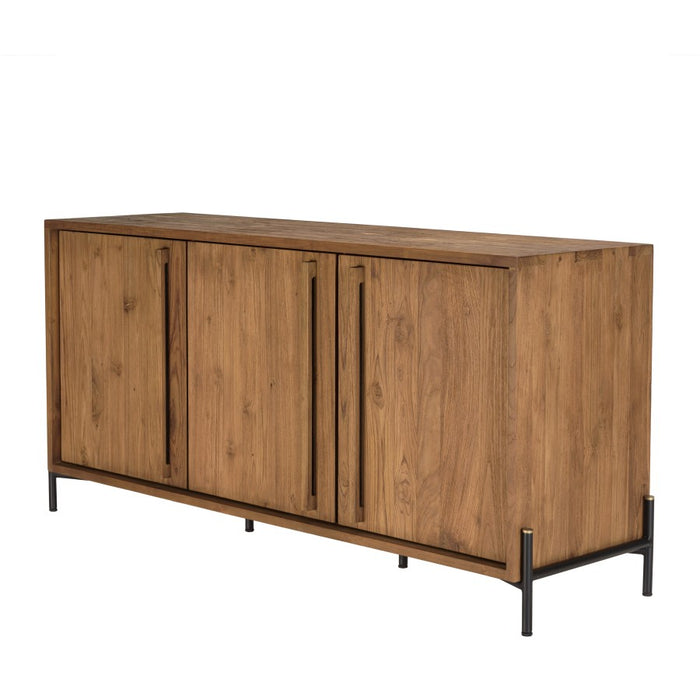 ALIDA - Buffet 3 portes en bois de teck recyclé pieds en métal noir