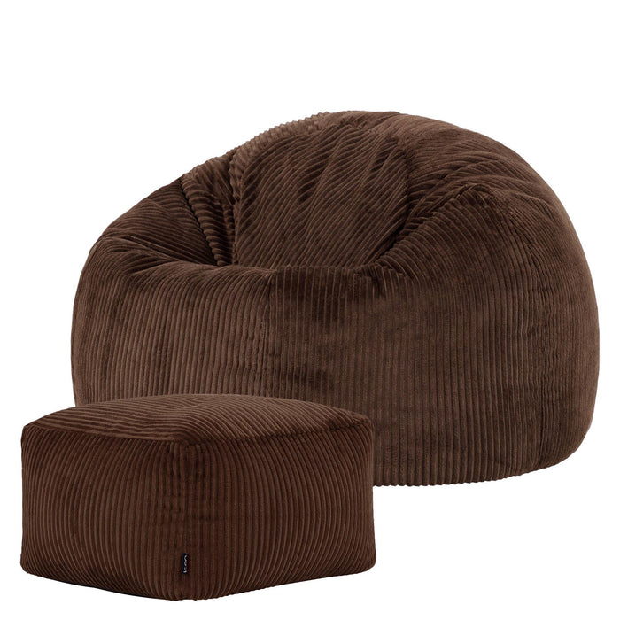 icon Kingston Zitzak met Poef - Ribfluweel - Chocolade