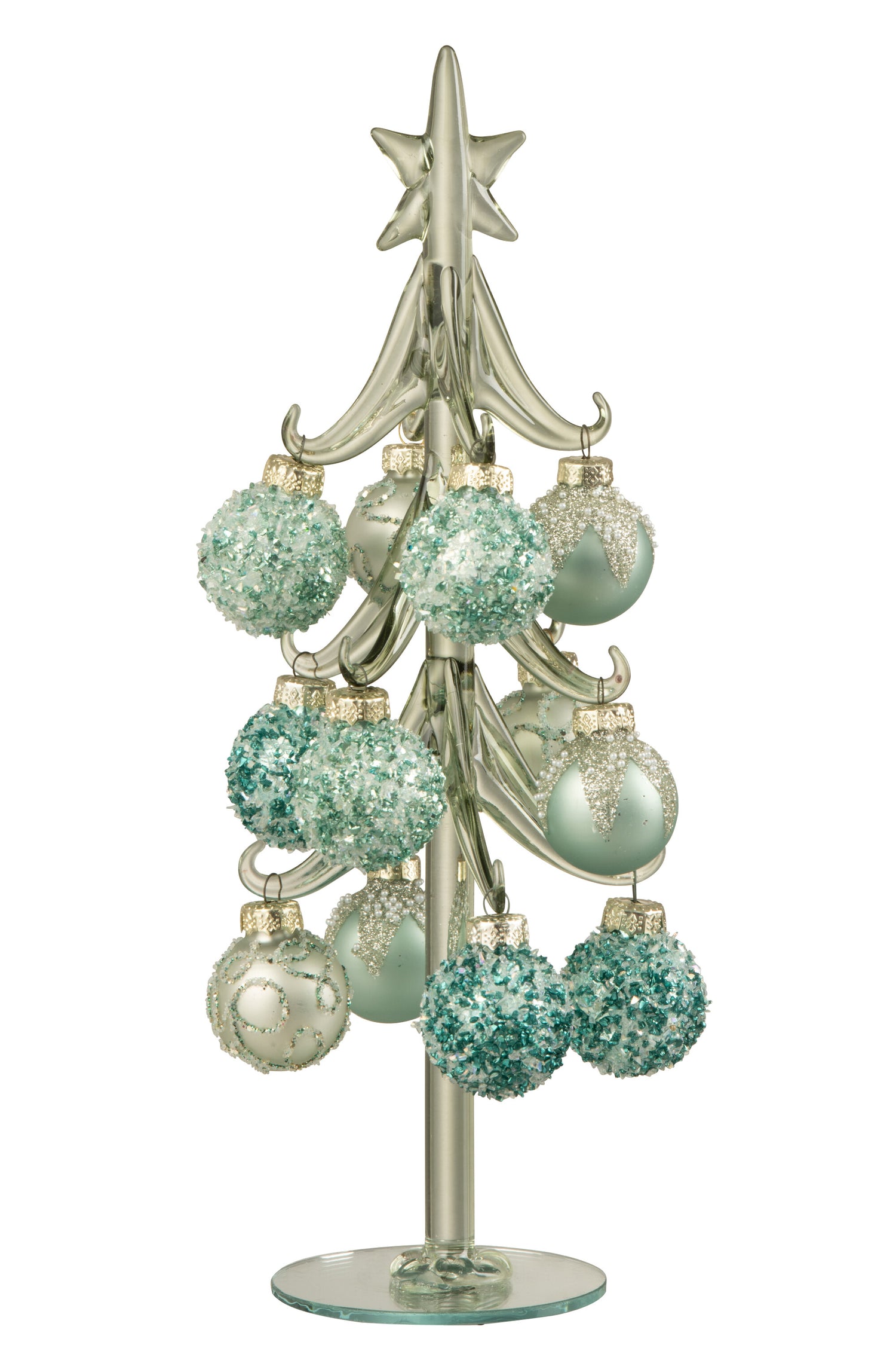 J-Line decoratie kerstboom + Ballen - glas - groen|blauw - l