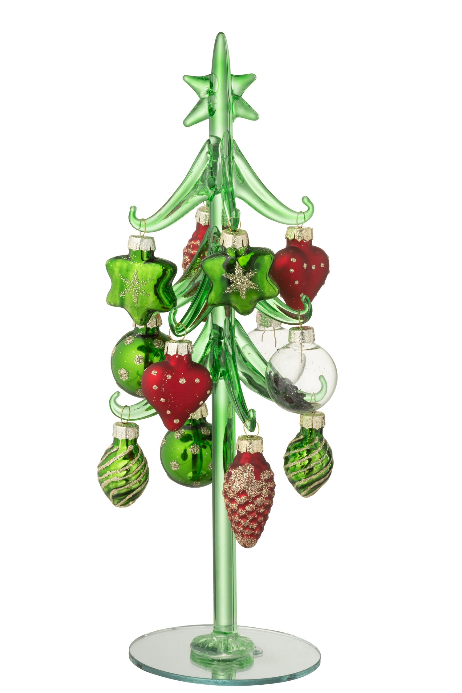 J-Line decoratie Kerstboom + Ballen - glas - donkergroen|ker