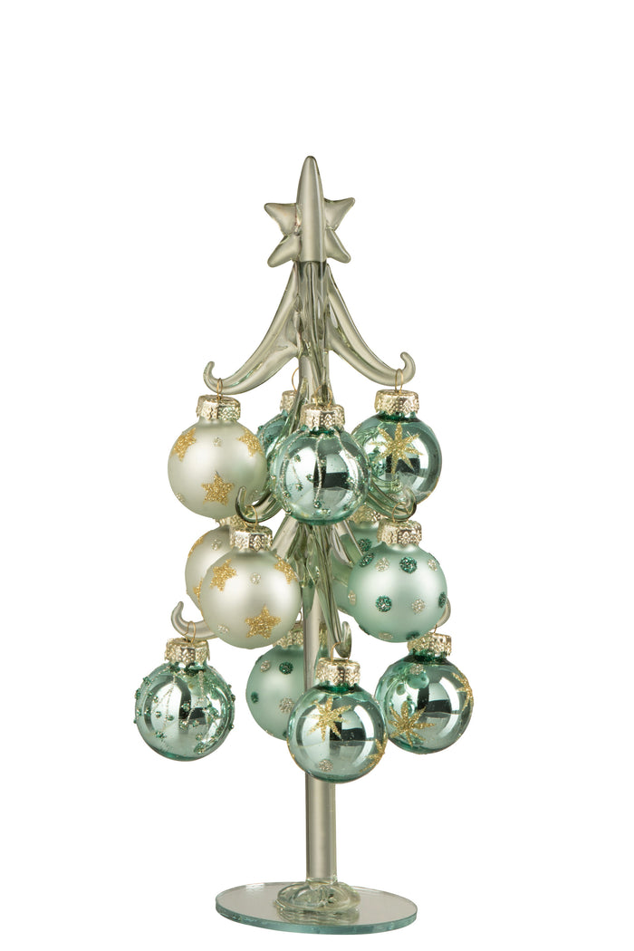 J-Line decoratie kerstboom + Ballen - glas - groen|blauw - s