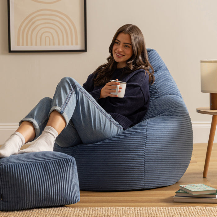 icon Dalton Zitzak met Poef - Ribfluweel - Denimblauw