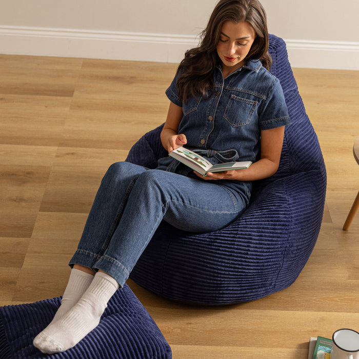 icon Dalton Zitzak met Poef - Ribfluweel - Marineblauw