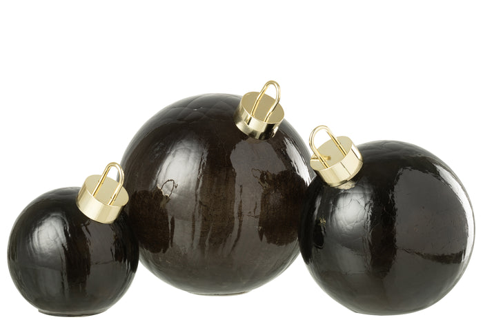 J-Line kerstbal - glas - zwart - large - LED lichtjes