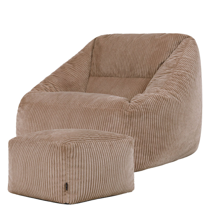 icon Natalia Zitzak Fauteuil met Poef - Ribfluweel - Mocha