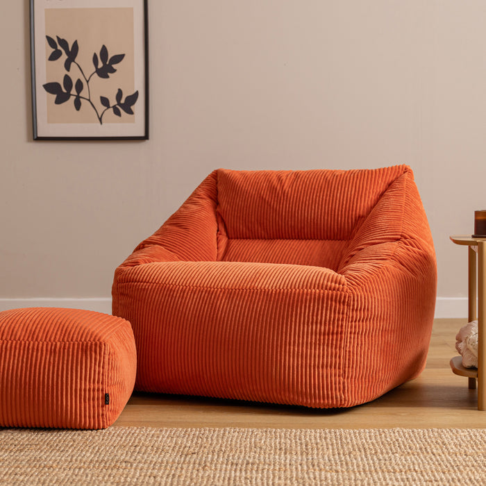 icon Natalia Zitzak Fauteuil met Poef - Ribfluweel - Terra-oranje