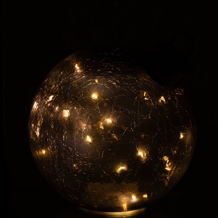 J-Line kerstbal - glas - zwart - medium - LED lichtjes