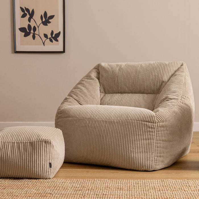 icon Natalia Zitzak Fauteuil met Poef - Ribfluweel - Beige
