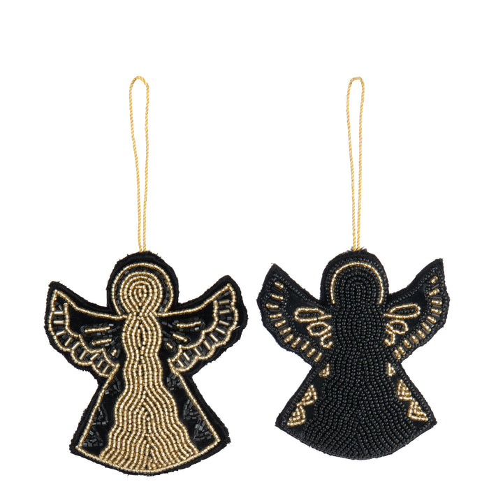 J-Line hanger Engelen Kralen - textiel - zwart|goud - 2 stuk