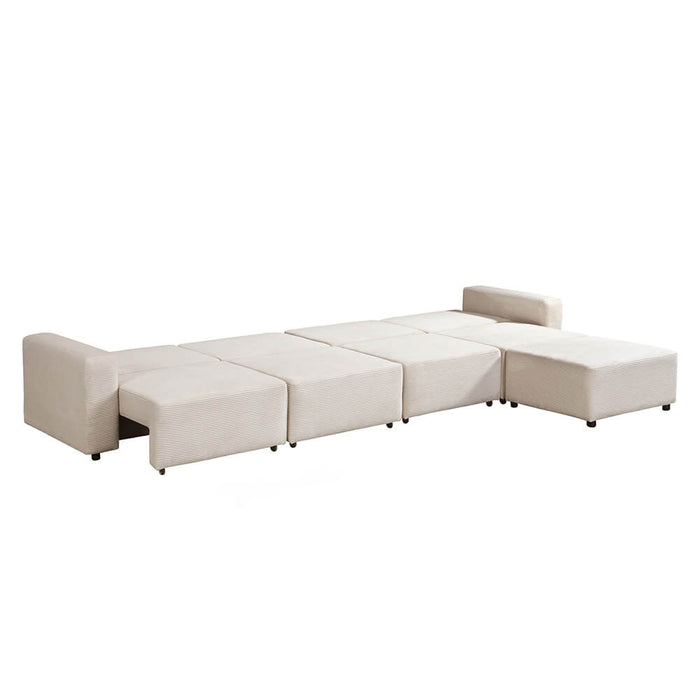 HOME DELUXE Modulaire 4-zits Slaapbank - Ribfluweel - Beige