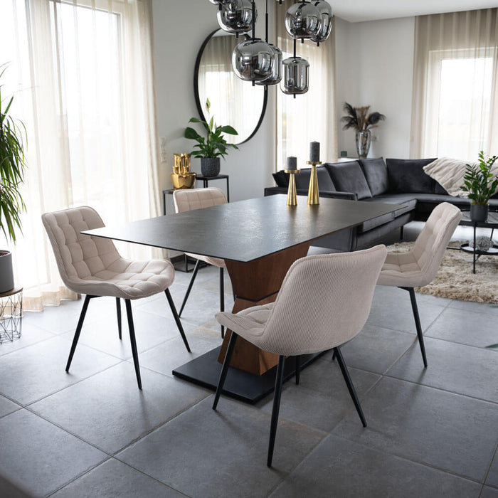 HOME DELUXE Eetkamerstoel – Ribfluweel – Beige – Set van 2