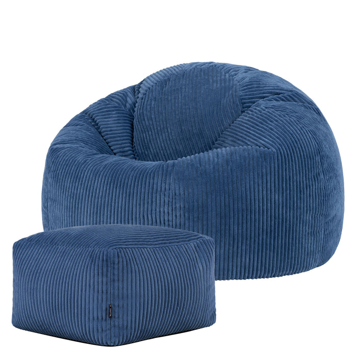 icon Kingston Zitzak met Poef - Ribfluweel - Denimblauw