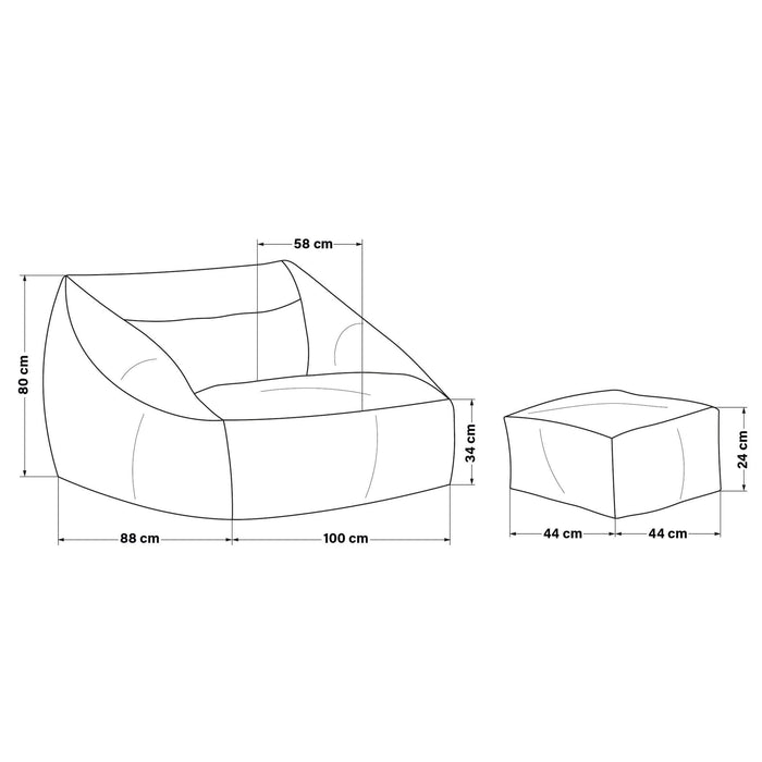 HOME DELUXE Zitzak Fauteuil met Poef - Ribfluweel - Lichtgrijs