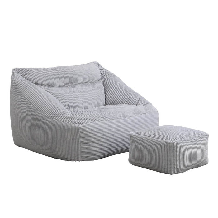HOME DELUXE Zitzak Fauteuil met Poef - Ribfluweel - Lichtgrijs
